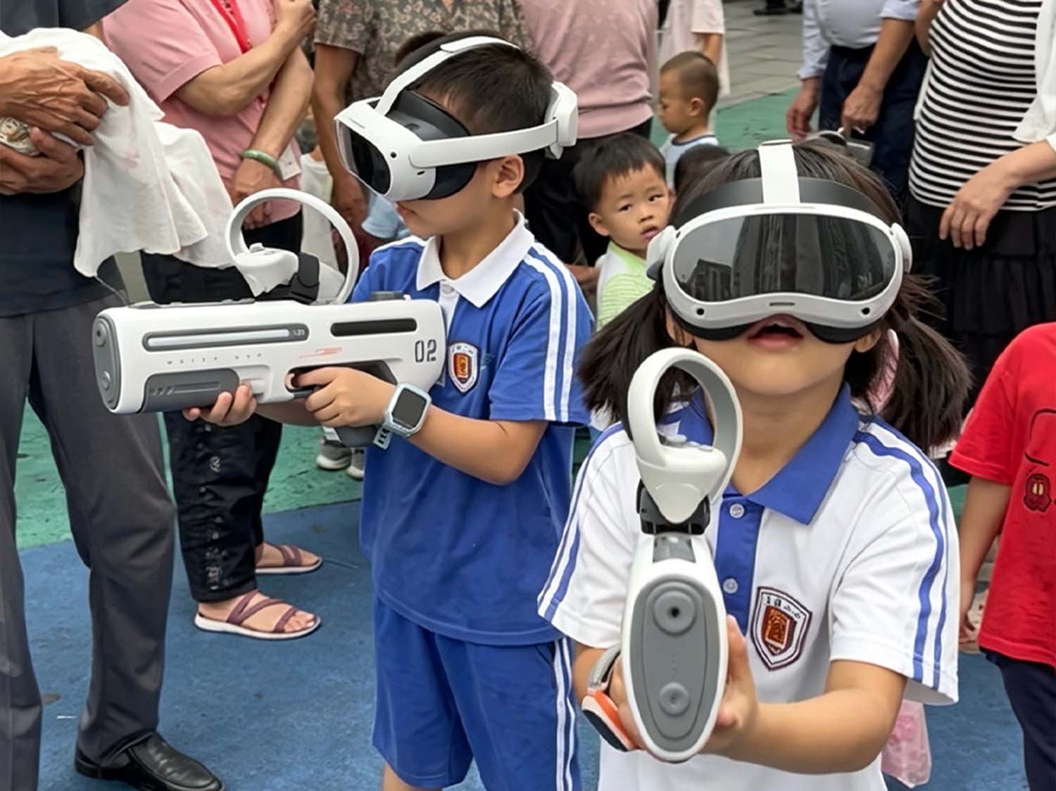 MR Dimension Shooter — anak bermain dengan headset MR